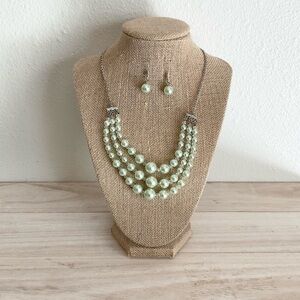 Multi-Strand Mint Pearl Necklace and Earring Set